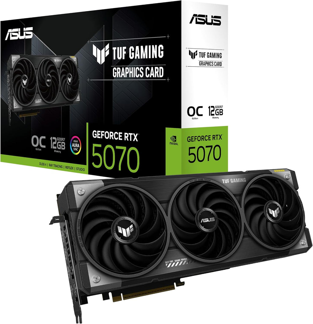 ASUS TUF GeForce RTX™ 5070 12GB GDDR7 OC Edition Graphics Card, NVIDIA, Desktop (PCIe® 5.0, HDMI®/DP 2.1, 3.125-Slot, Military-Grade Components, Protective PCB Coating, Axial-tech Fans)