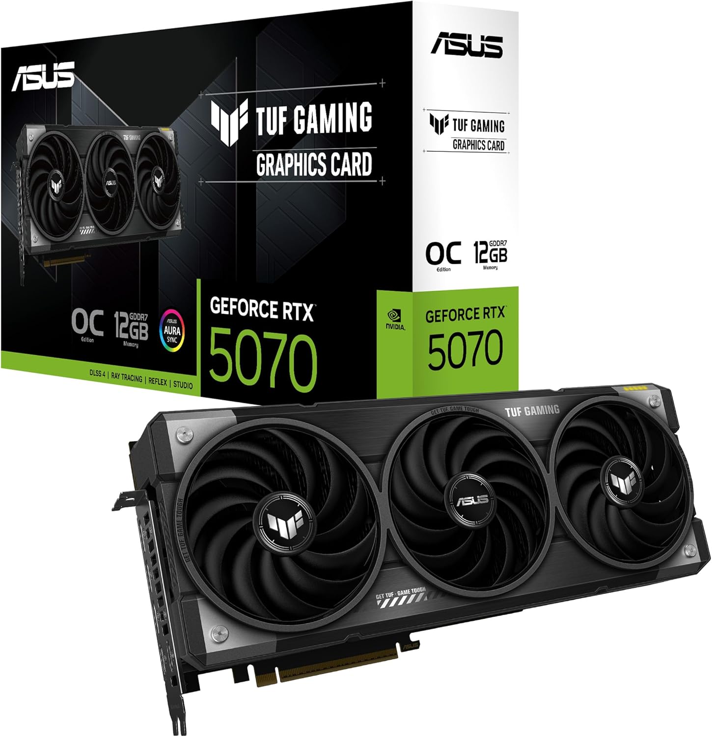 ASUS TUF GeForce RTX™ 5070 12GB GDDR7 OC Edition Graphics Card, NVIDIA, Desktop (PCIe® 5.0, HDMI®/DP 2.1, 3.125-Slot, Military-Grade Components, Protective PCB Coating, Axial-tech Fans)